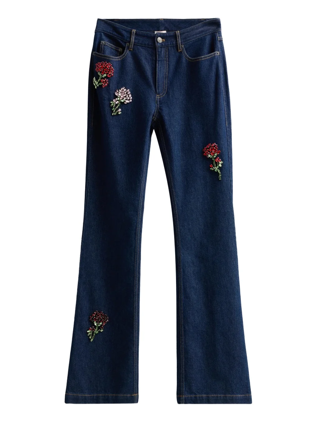 Women's Stevie Rhinestone-Rose Flare-Leg Jeans