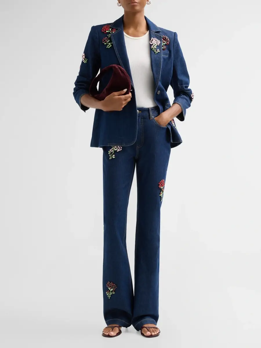 Cinq à Sept Women's Khloe Rhinestone-Embellished Cotton-Blend Denim Blazer | Thumbnail 2 Cinq à Sept Women's Khloe Rhinestone-Embellished Cotton-Blend Denim Blazer | Thumbnail 2