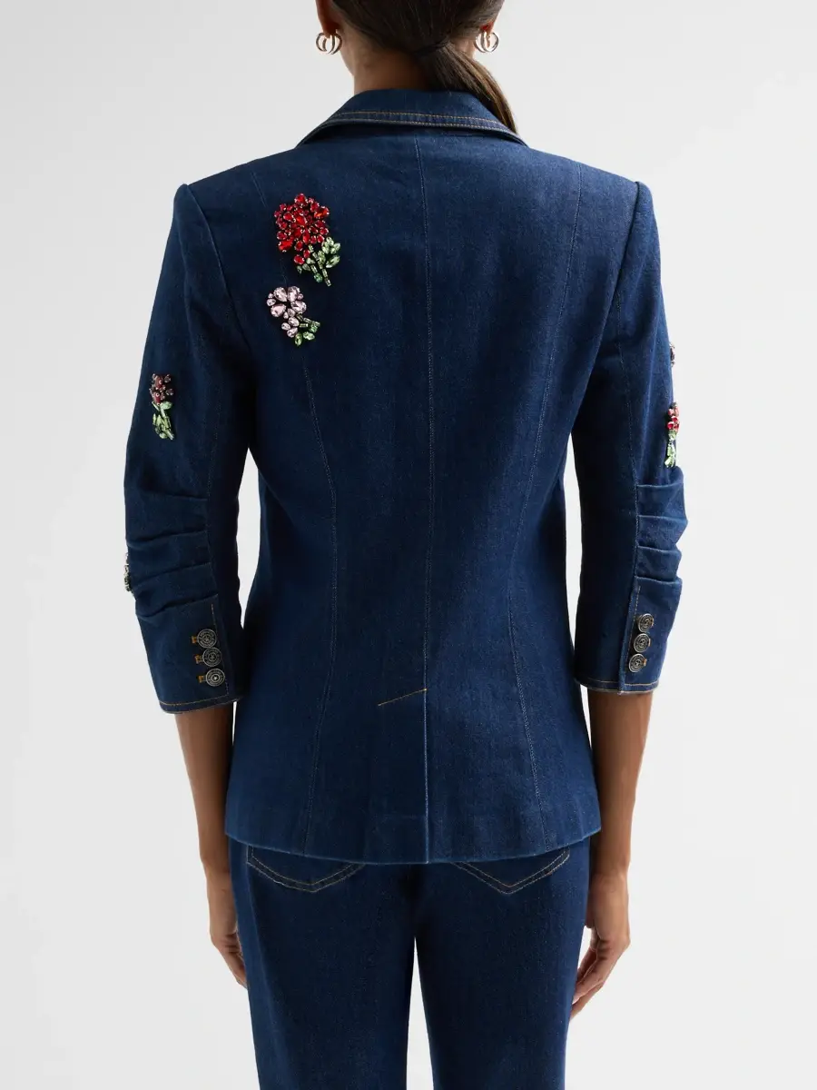Cinq à Sept Women's Khloe Rhinestone-Embellished Cotton-Blend Denim Blazer | Thumbnail 3 Cinq à Sept Women's Khloe Rhinestone-Embellished Cotton-Blend Denim Blazer | Thumbnail 3