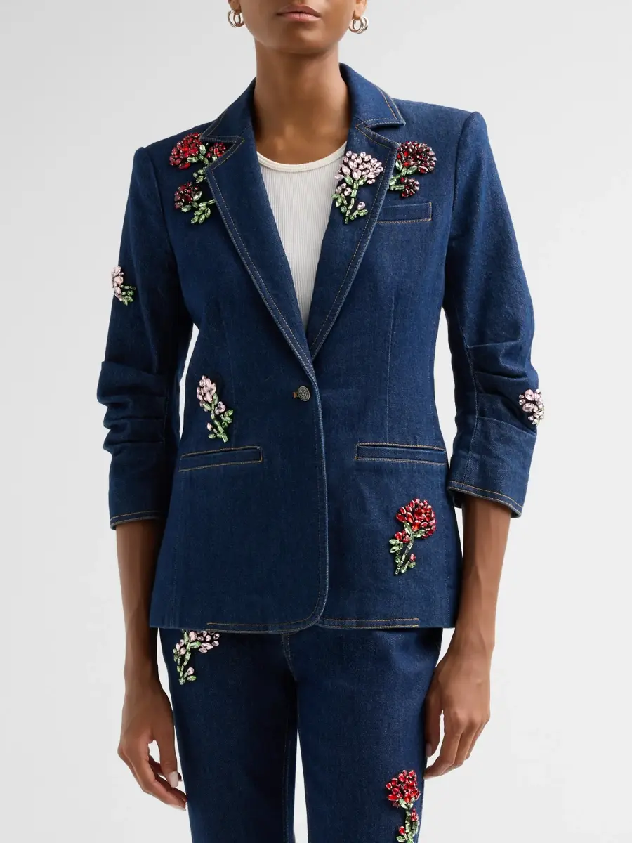 Cinq à Sept Women's Khloe Rhinestone-Embellished Cotton-Blend Denim Blazer | Thumbnail 4 Cinq à Sept Women's Khloe Rhinestone-Embellished Cotton-Blend Denim Blazer | Thumbnail 4