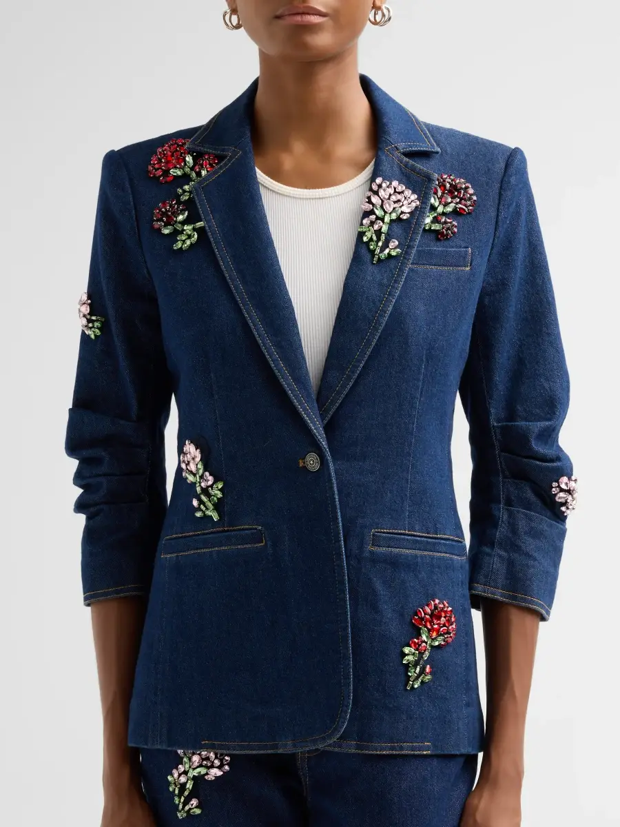 Cinq à Sept Women's Khloe Rhinestone-Embellished Cotton-Blend Denim Blazer | Thumbnail 5 Cinq à Sept Women's Khloe Rhinestone-Embellished Cotton-Blend Denim Blazer | Thumbnail 5