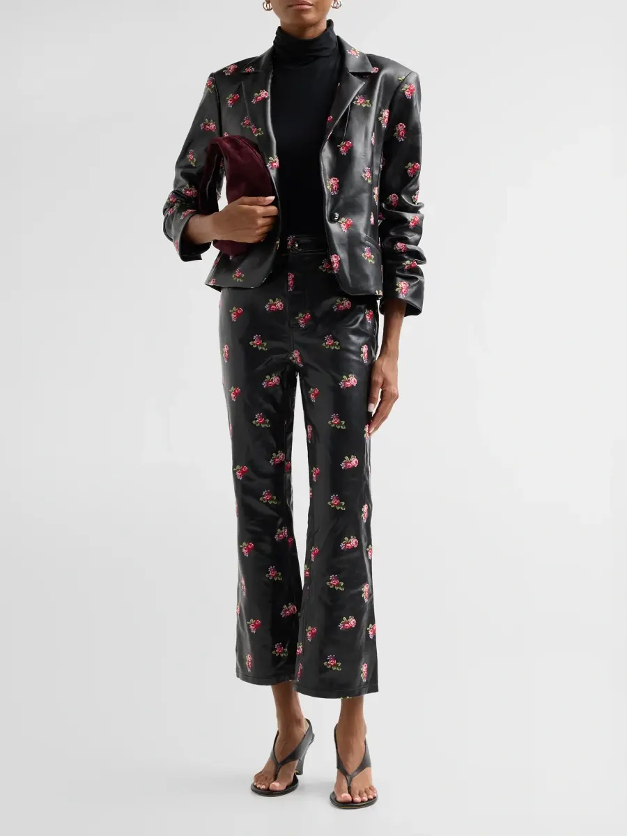 Cinq à Sept Women's Stevie Rose-Embroidered Faux-Leather Crop Pants | Thumbnail 2 Cinq à Sept Women's Stevie Rose-Embroidered Faux-Leather Crop Pants | Thumbnail 2