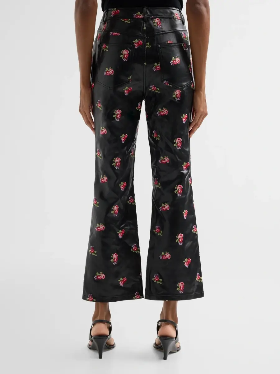 Cinq à Sept Women's Stevie Rose-Embroidered Faux-Leather Crop Pants | Thumbnail 3 Cinq à Sept Women's Stevie Rose-Embroidered Faux-Leather Crop Pants | Thumbnail 3