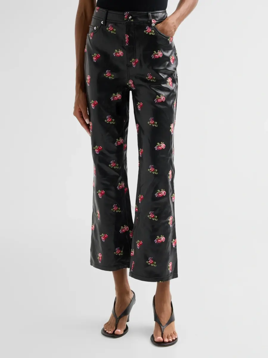 Cinq à Sept Women's Stevie Rose-Embroidered Faux-Leather Crop Pants | Thumbnail 4 Cinq à Sept Women's Stevie Rose-Embroidered Faux-Leather Crop Pants | Thumbnail 4