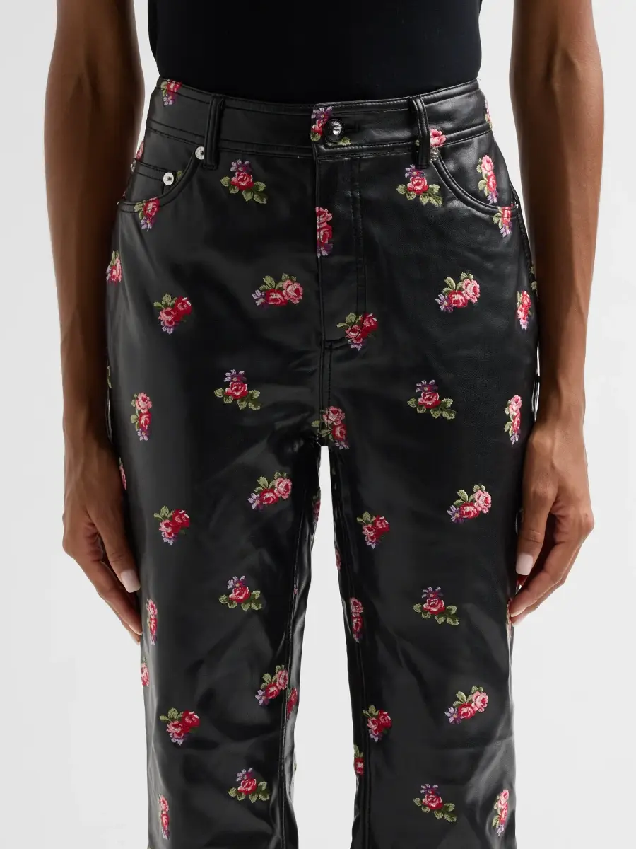 Cinq à Sept Women's Stevie Rose-Embroidered Faux-Leather Crop Pants | Thumbnail 5 Cinq à Sept Women's Stevie Rose-Embroidered Faux-Leather Crop Pants | Thumbnail 5