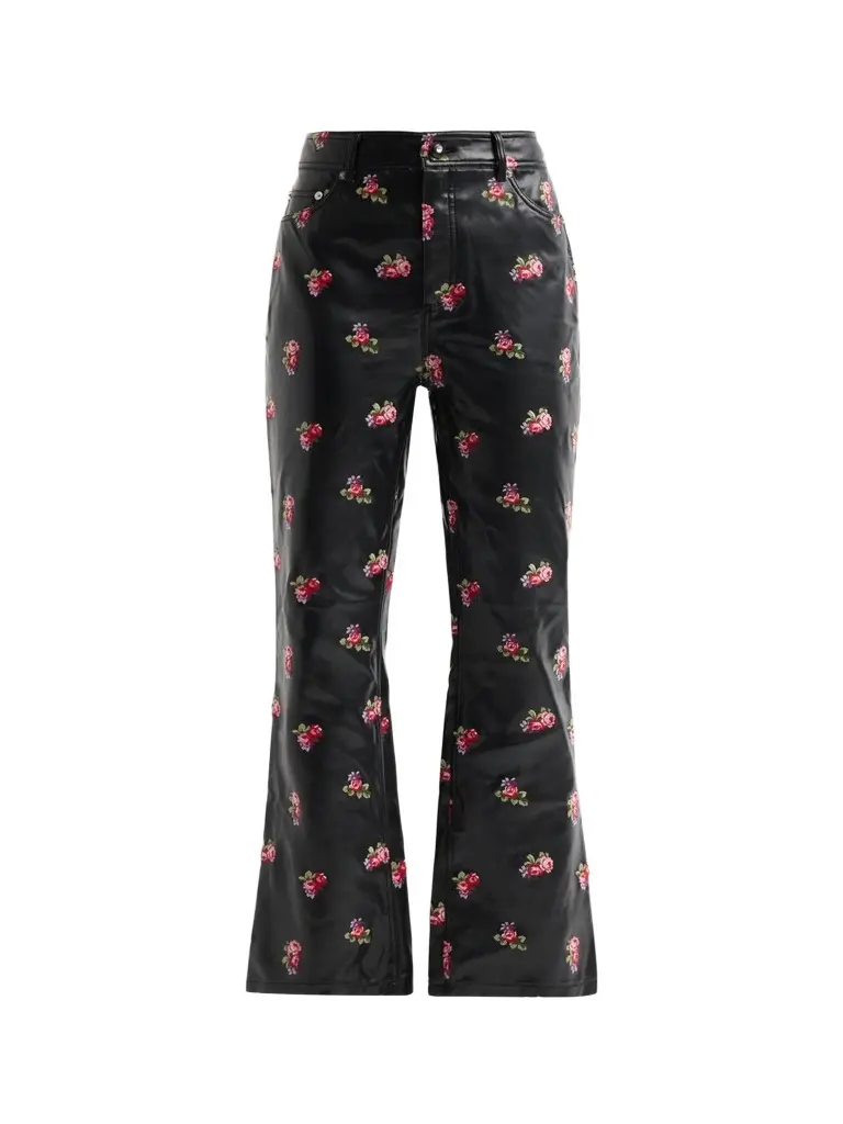 Cinq à Sept Women's Stevie Rose-Embroidered Faux-Leather Crop Pants