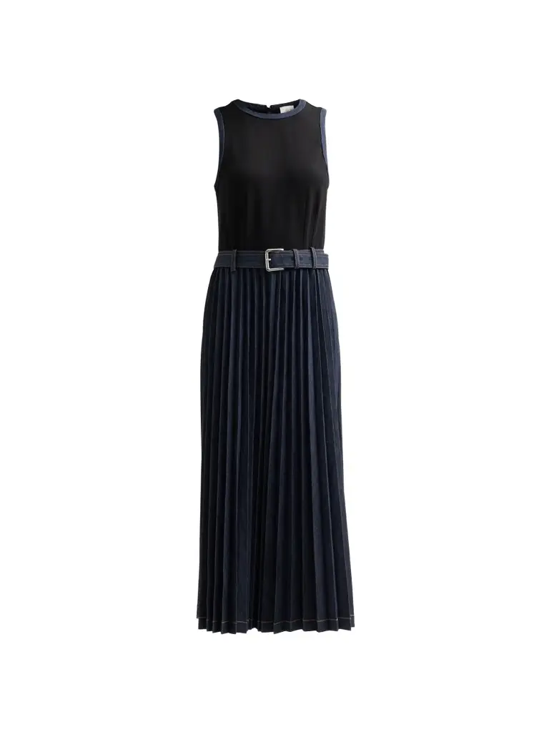 Cinq à Sept Women's Crosby Mixed-Media Belted Maxi Dress