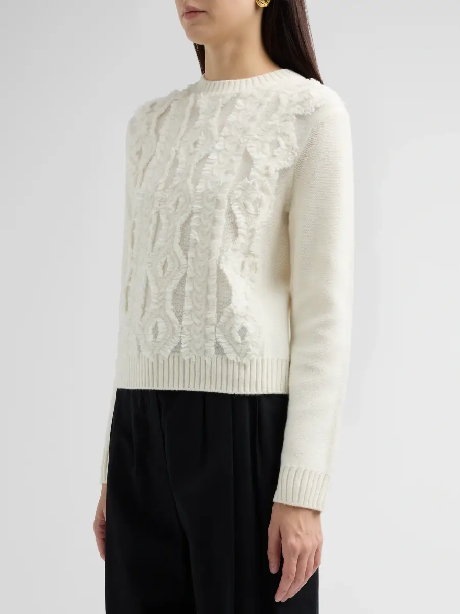 Vince Women's Cut Float Cable-Knit Crewneck Sweater | Thumbnail 4 Vince Women's Cut Float Cable-Knit Crewneck Sweater | Thumbnail 4