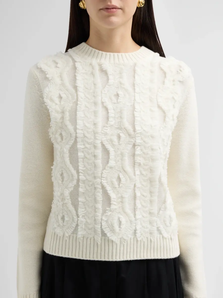 Vince Women's Cut Float Cable-Knit Crewneck Sweater | Thumbnail 5 Vince Women's Cut Float Cable-Knit Crewneck Sweater | Thumbnail 5