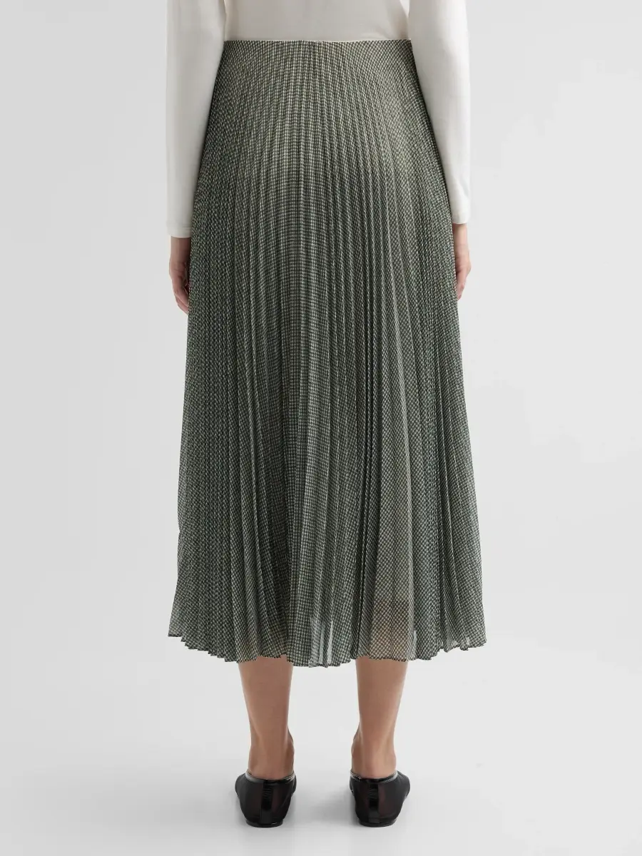 Vince Women's Pleated Houndstooth Sheer Chiffon Midi Skirt | Thumbnail 3