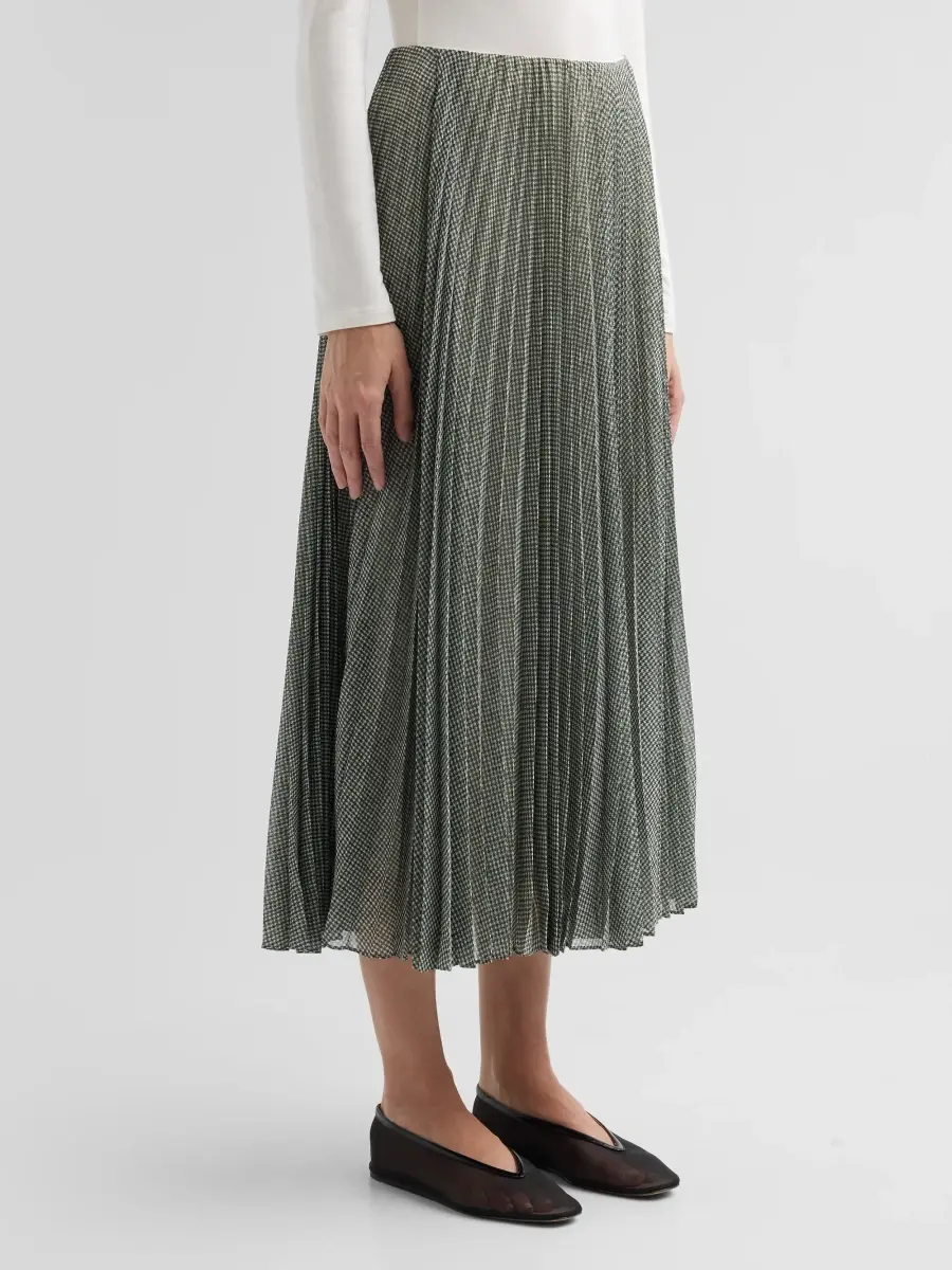 Vince Women's Pleated Houndstooth Sheer Chiffon Midi Skirt | Thumbnail 4