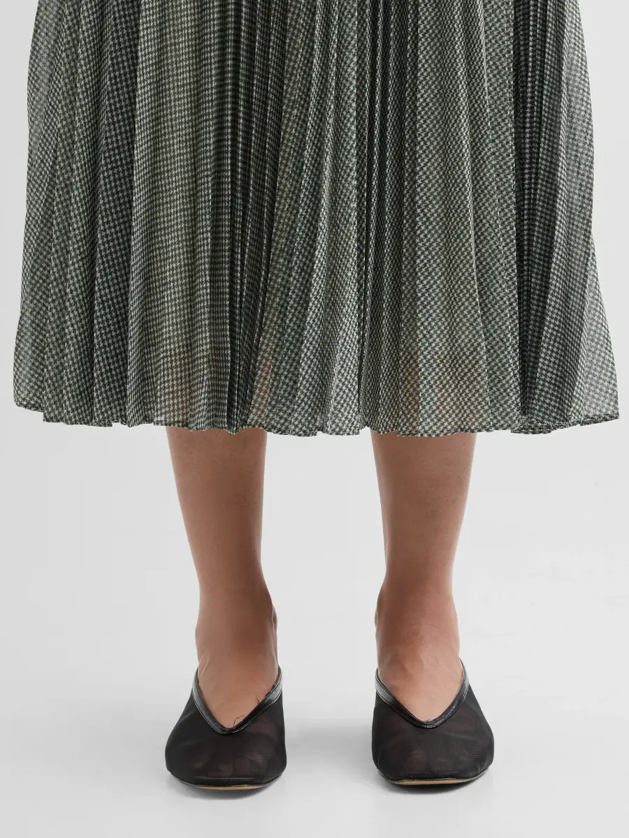 Vince Women's Pleated Houndstooth Sheer Chiffon Midi Skirt | Thumbnail 5