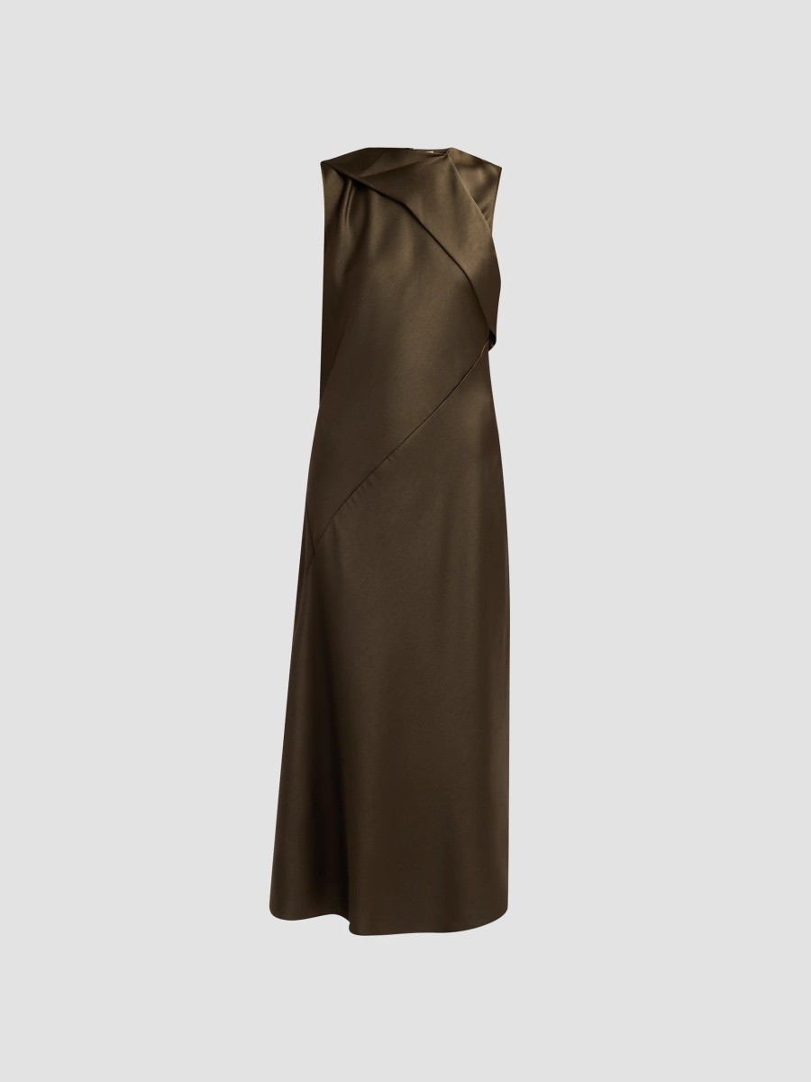 Women's Draped Scarf Tie Sleeveless Midi Dress Women's Draped Scarf Tie Sleeveless Midi Dress
