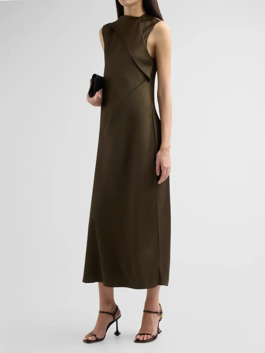 Vince Women's Draped Scarf Tie Sleeveless Midi Dress | Thumbnail 4 Vince Women's Draped Scarf Tie Sleeveless Midi Dress | Thumbnail 4
