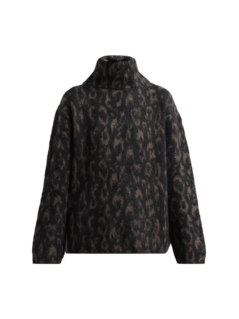 Vince Women's Leopard-Jacquard Oversized Turtleneck Sweater