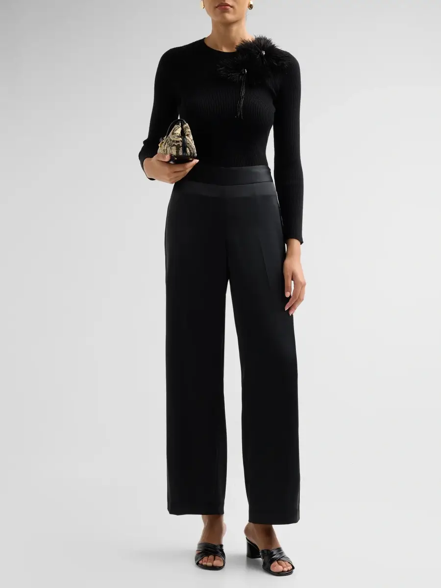 Elie Tahari Women's Arianna Brooch Rib-Knit Crewneck Sweater | Thumbnail 2 Elie Tahari Women's Arianna Brooch Rib-Knit Crewneck Sweater | Thumbnail 2