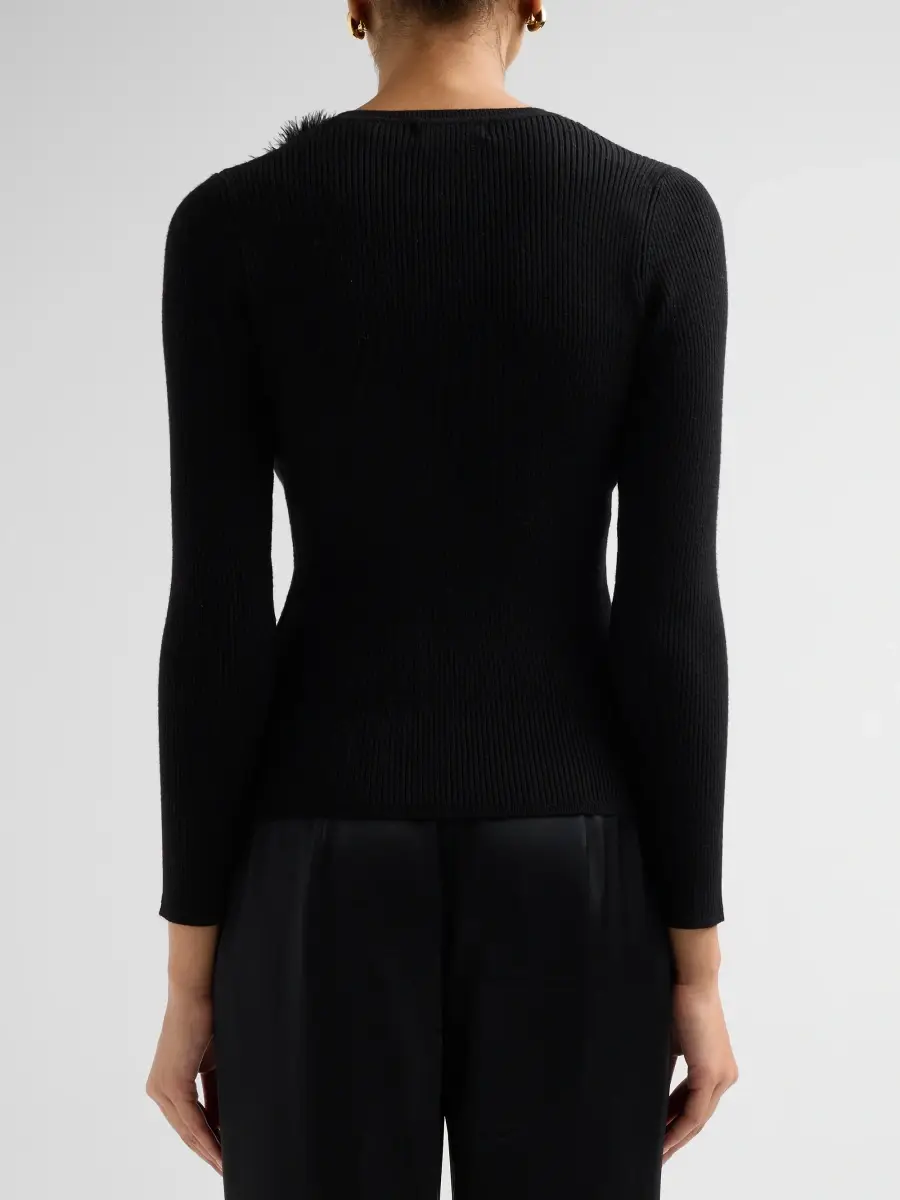 Elie Tahari Women's Arianna Brooch Rib-Knit Crewneck Sweater | Thumbnail 3 Elie Tahari Women's Arianna Brooch Rib-Knit Crewneck Sweater | Thumbnail 3