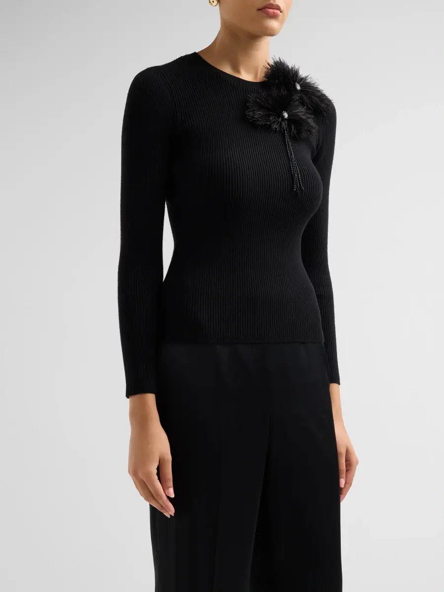 Elie Tahari Women's Arianna Brooch Rib-Knit Crewneck Sweater | Thumbnail 5 Elie Tahari Women's Arianna Brooch Rib-Knit Crewneck Sweater | Thumbnail 5