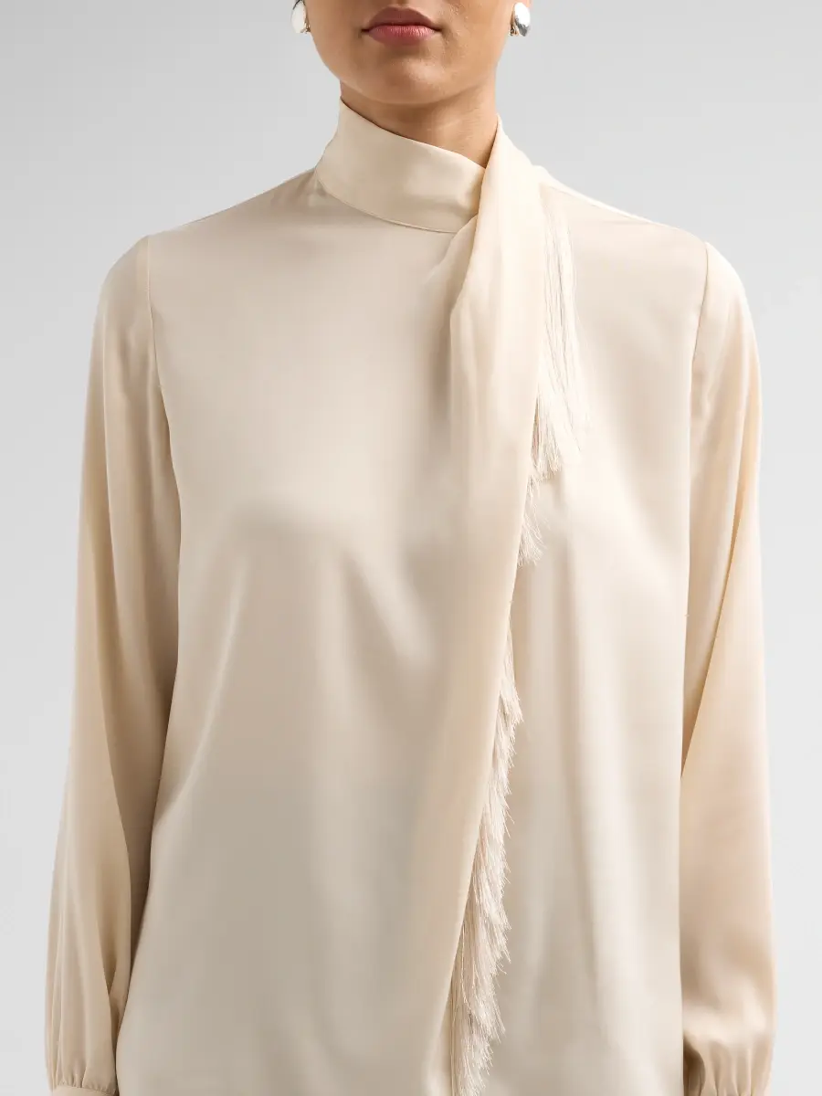 Elie Tahari Women's Jaden Fringe Stretch-Silk Blouse | Thumbnail 5