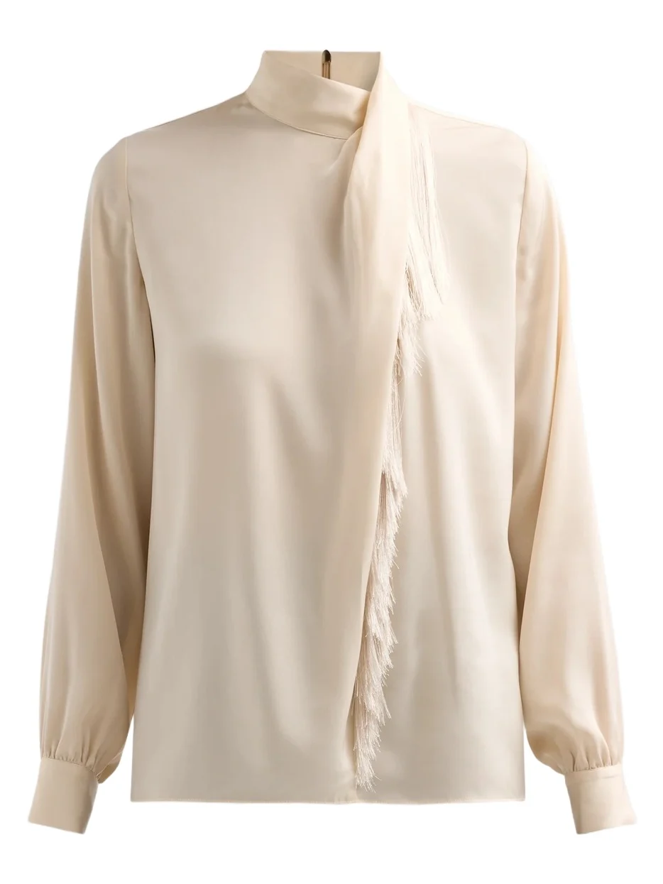 Women's Jaden Fringe Stretch-Silk Blouse