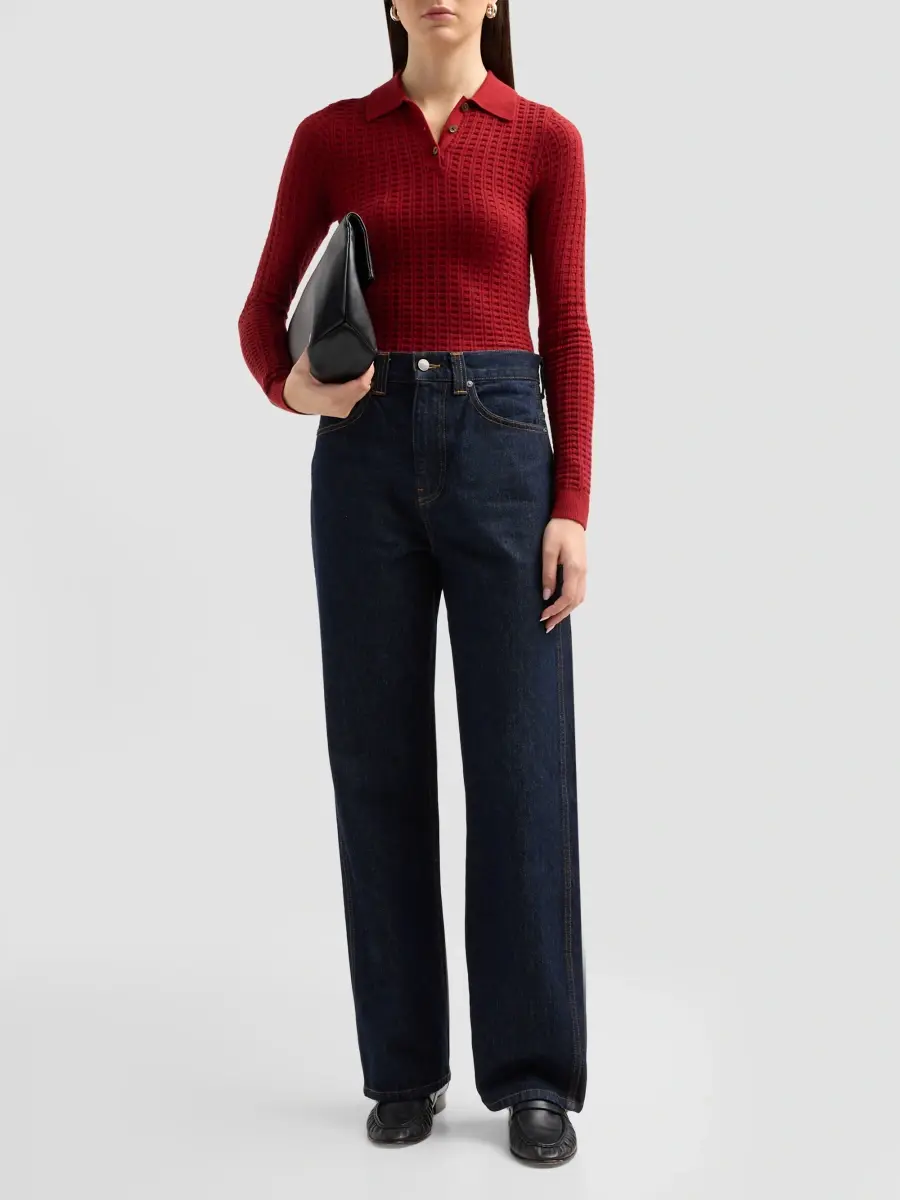 Guest In Residence Women's Cashmere Waffle-Knit Polo Sweater | Thumbnail 2 Guest In Residence Women's Cashmere Waffle-Knit Polo Sweater | Thumbnail 2