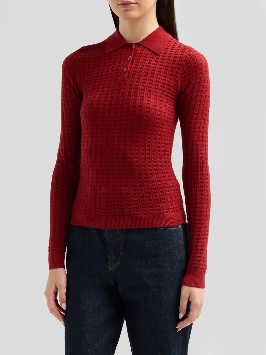 Guest In Residence Women's Cashmere Waffle-Knit Polo Sweater | Thumbnail 4 Guest In Residence Women's Cashmere Waffle-Knit Polo Sweater | Thumbnail 4