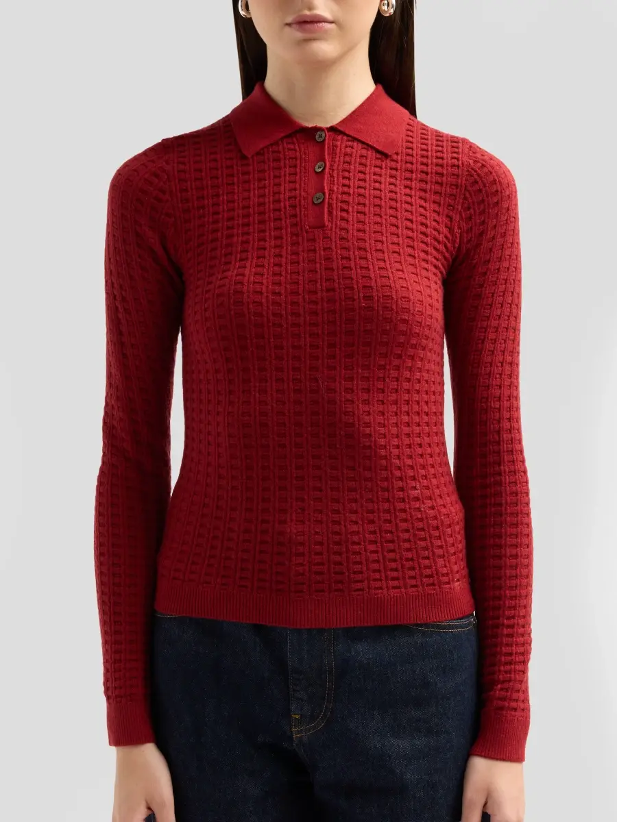 Guest In Residence Women's Cashmere Waffle-Knit Polo Sweater | Thumbnail 5 Guest In Residence Women's Cashmere Waffle-Knit Polo Sweater | Thumbnail 5