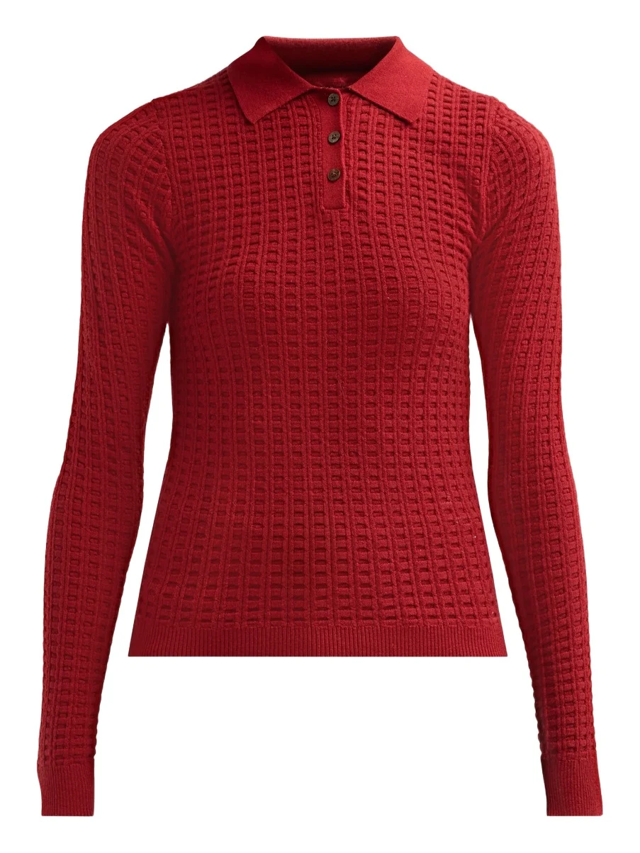 Women's Cashmere Waffle-Knit Polo Sweater Women's Cashmere Waffle-Knit Polo Sweater