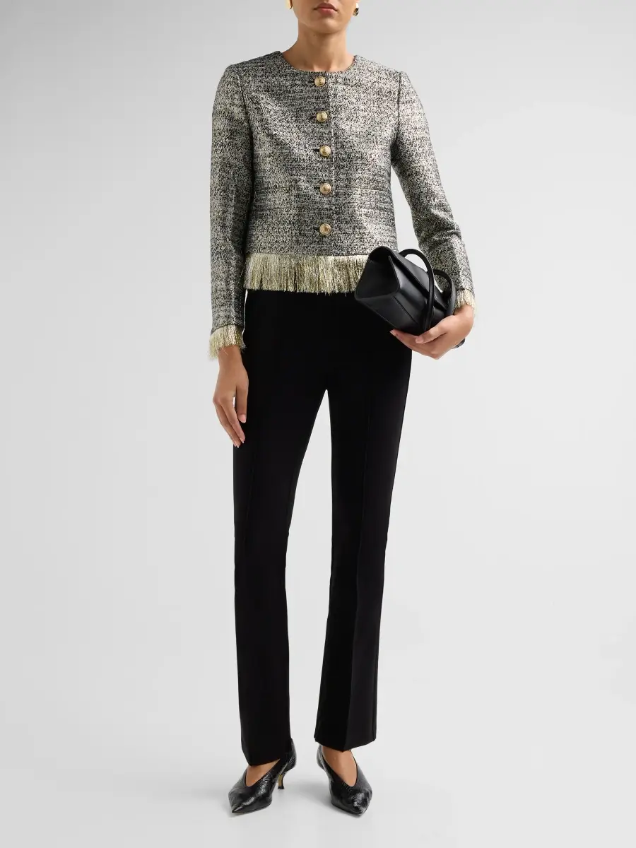 Elie Tahari Women's Lia Feather-Hem Metallic Crop Jacket | Thumbnail 2