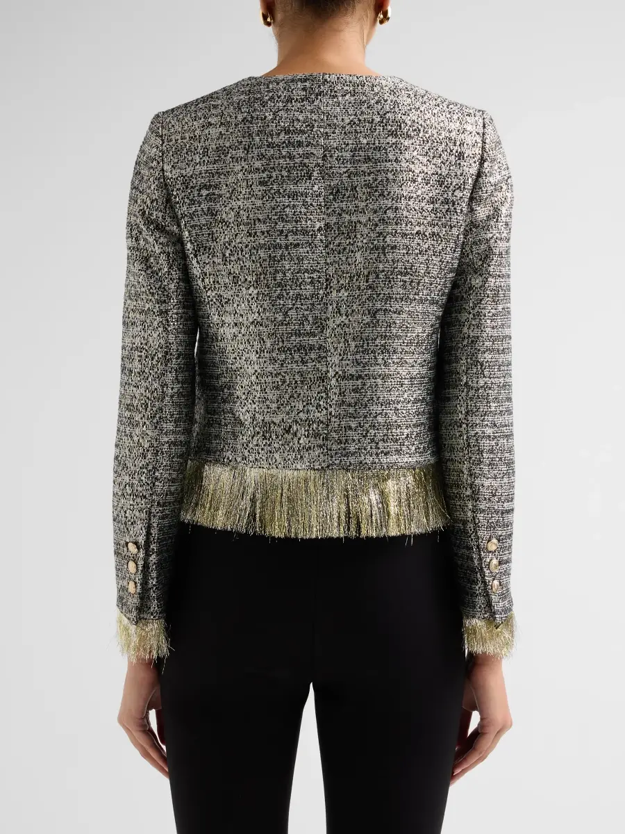 Elie Tahari Women's Lia Feather-Hem Metallic Crop Jacket | Thumbnail 3
