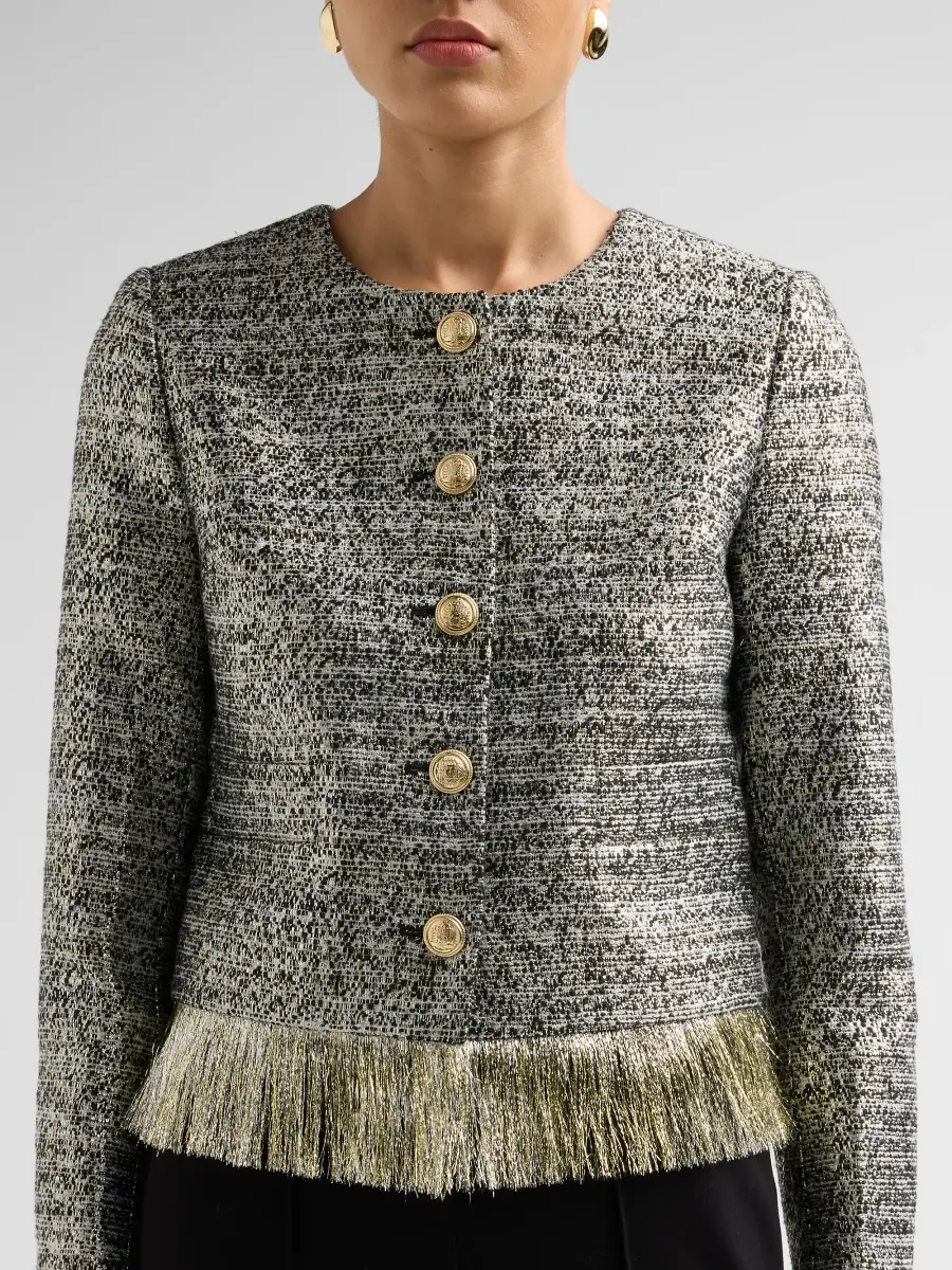 Elie Tahari Women's Lia Feather-Hem Metallic Crop Jacket | Thumbnail 5