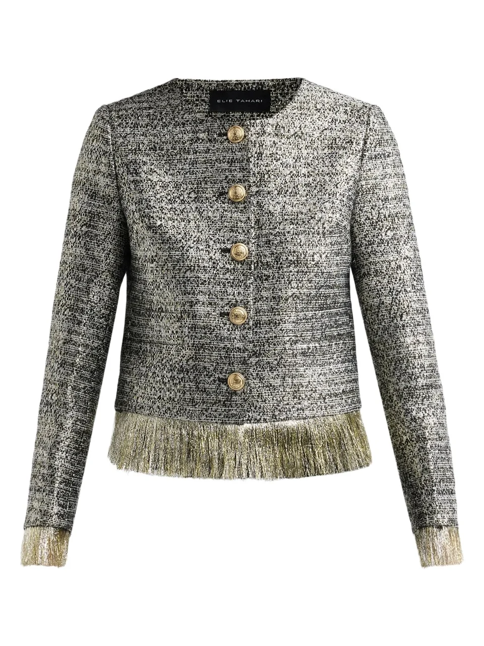Elie Tahari Women's Lia Feather-Hem Metallic Crop Jacket