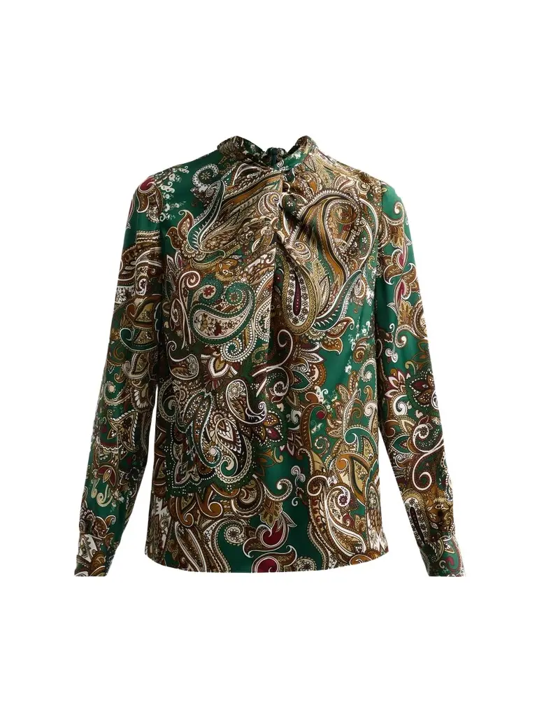 Elie Tahari Women's Nora Paisley Silk-Blend Twist-Neck Blouse