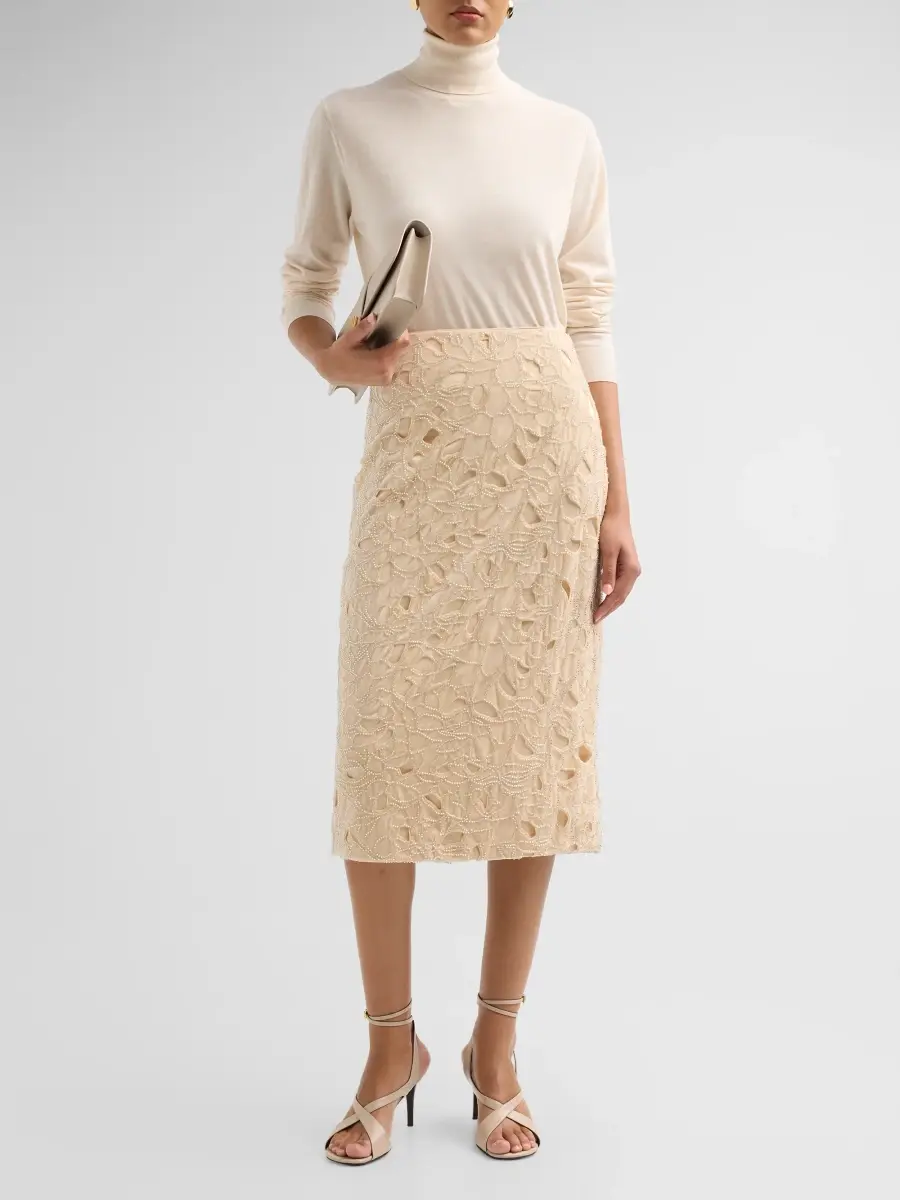 Elie Tahari Women's Violet Embellished Velvet Cut-Out Midi Skirt | Thumbnail 2 Elie Tahari Women's Violet Embellished Velvet Cut-Out Midi Skirt | Thumbnail 2