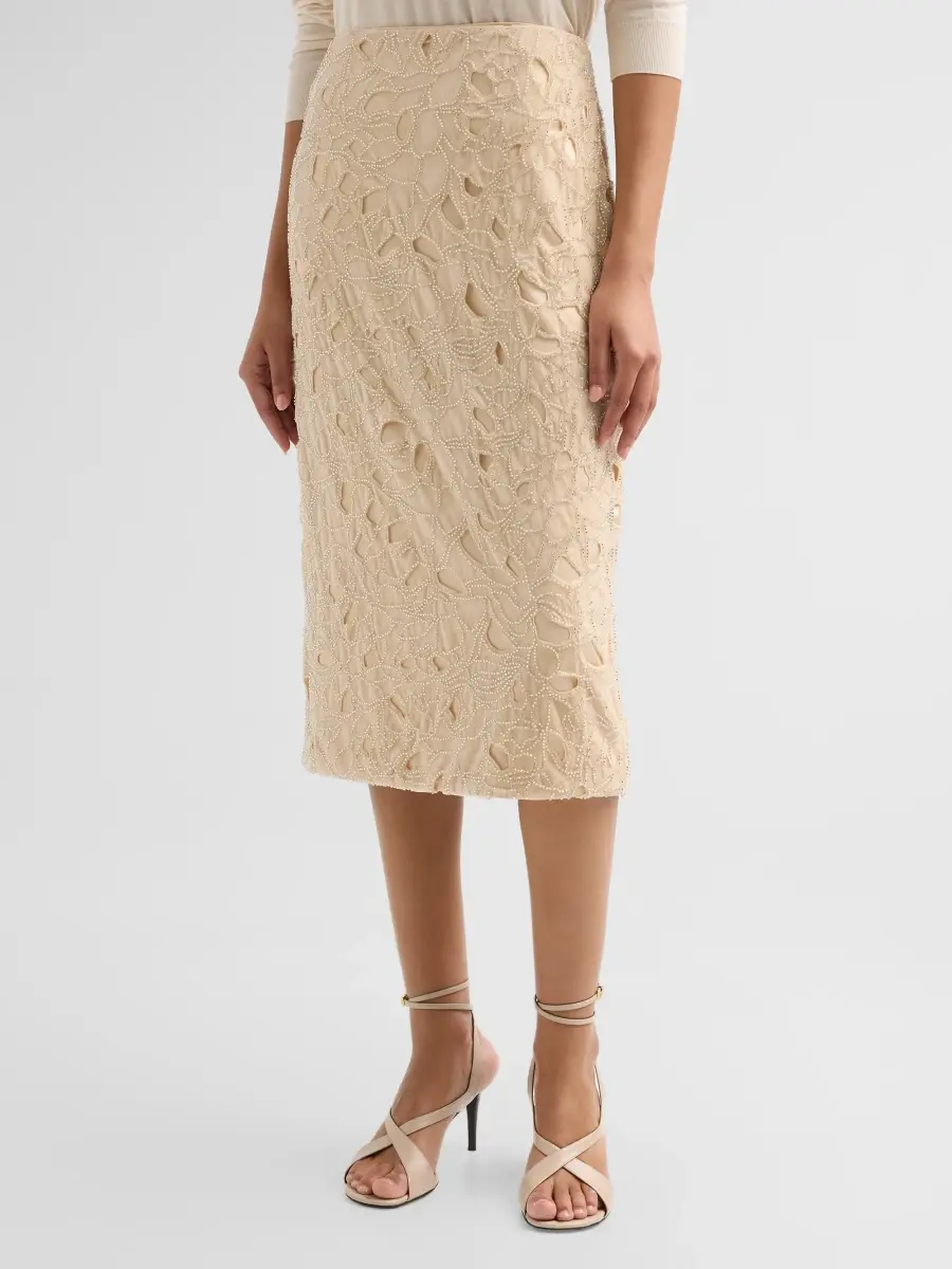 Elie Tahari Women's Violet Embellished Velvet Cut-Out Midi Skirt | Thumbnail 4 Elie Tahari Women's Violet Embellished Velvet Cut-Out Midi Skirt | Thumbnail 4