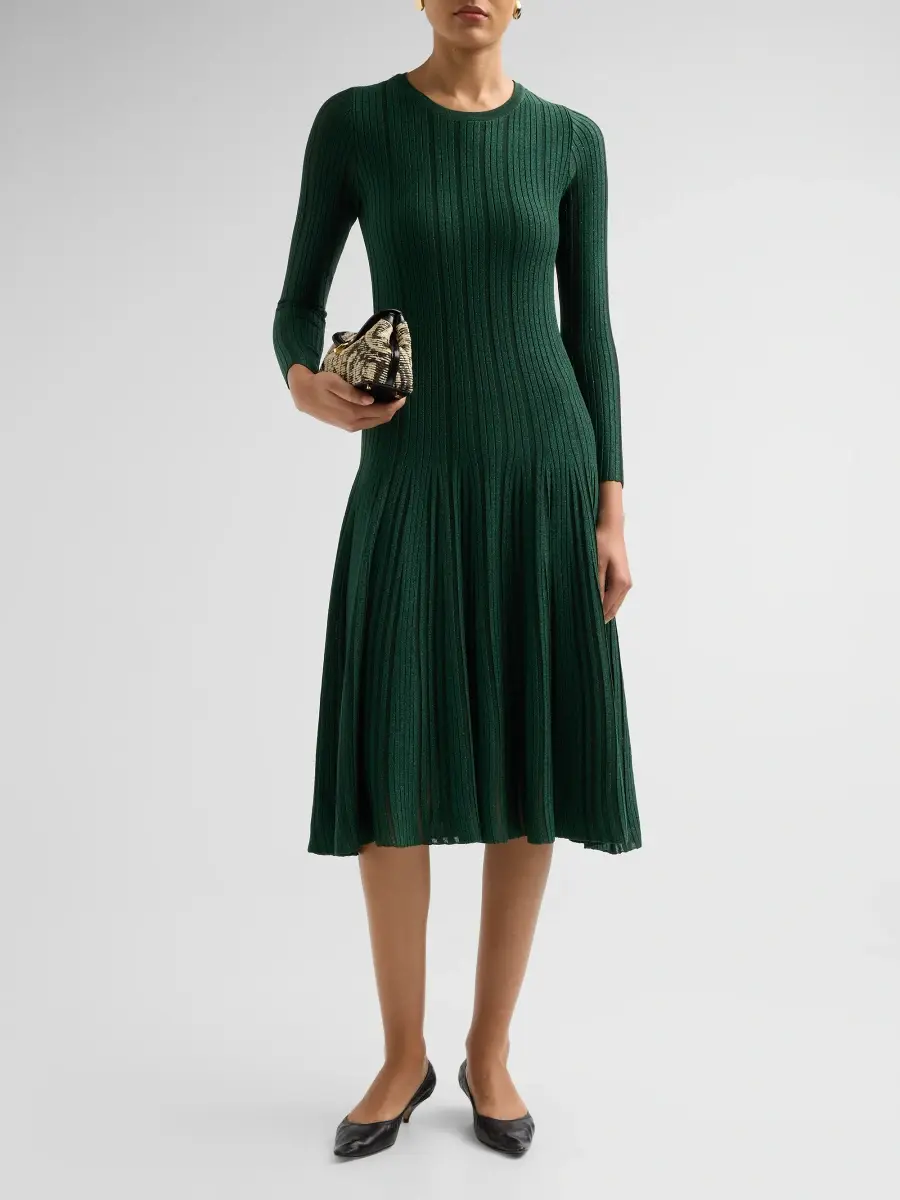 Elie Tahari Women's Leah Metallic Rib-Knit Crewneck Midi Dress | Thumbnail 2 Elie Tahari Women's Leah Metallic Rib-Knit Crewneck Midi Dress | Thumbnail 2