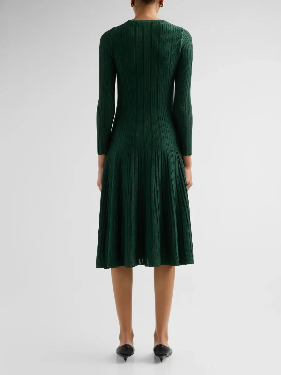 Elie Tahari Women's Leah Metallic Rib-Knit Crewneck Midi Dress | Thumbnail 3 Elie Tahari Women's Leah Metallic Rib-Knit Crewneck Midi Dress | Thumbnail 3