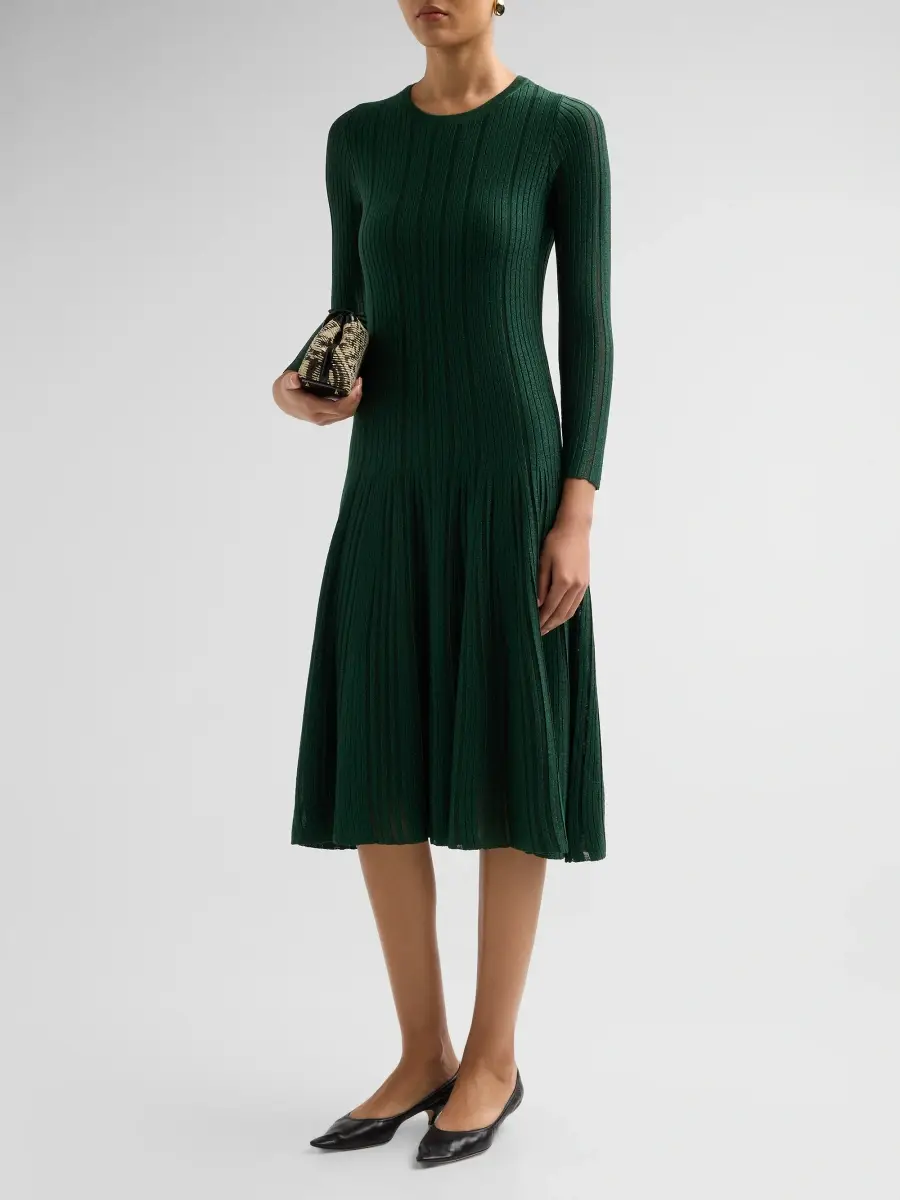 Elie Tahari Women's Leah Metallic Rib-Knit Crewneck Midi Dress | Thumbnail 4 Elie Tahari Women's Leah Metallic Rib-Knit Crewneck Midi Dress | Thumbnail 4