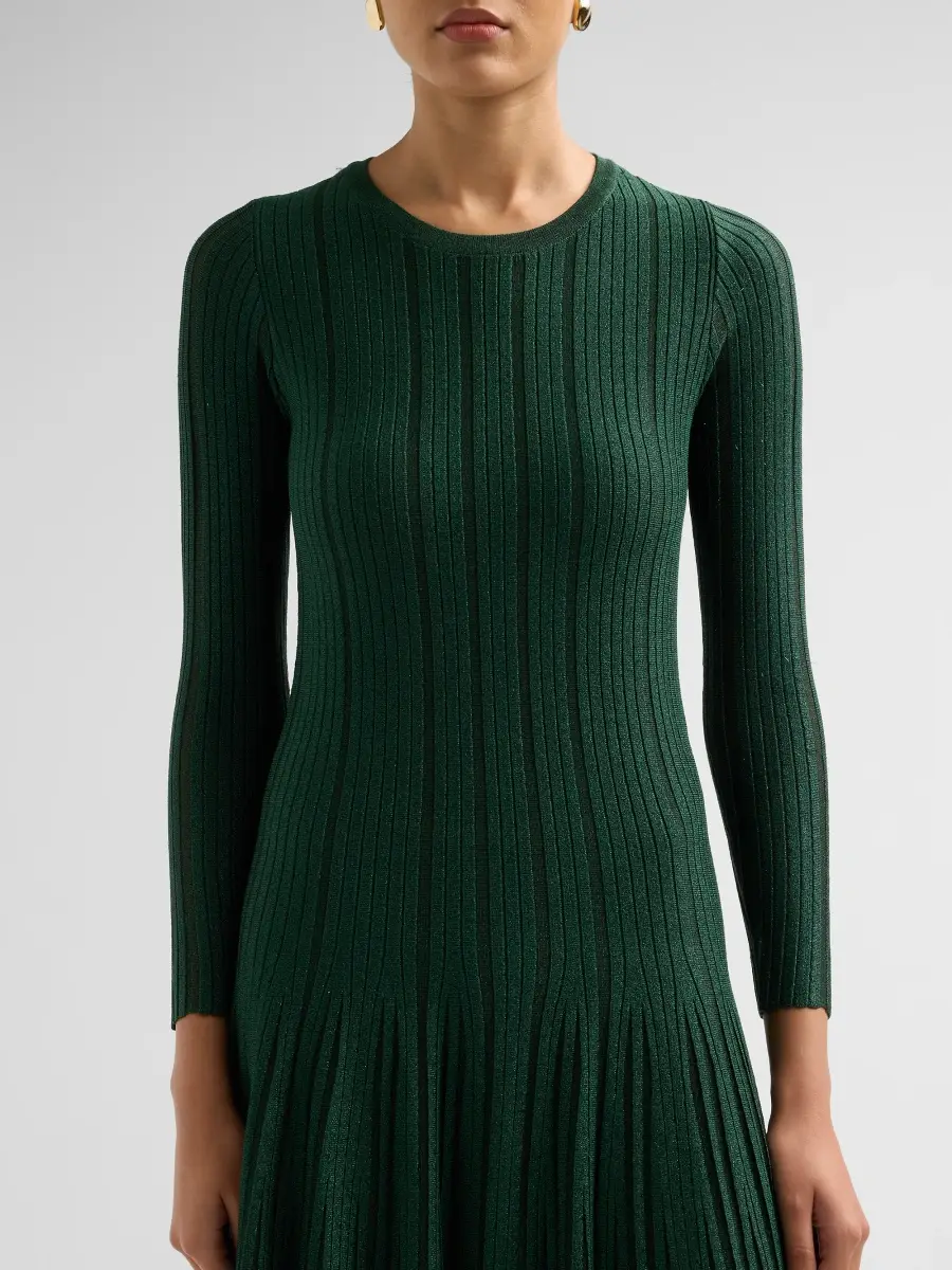 Elie Tahari Women's Leah Metallic Rib-Knit Crewneck Midi Dress | Thumbnail 5 Elie Tahari Women's Leah Metallic Rib-Knit Crewneck Midi Dress | Thumbnail 5