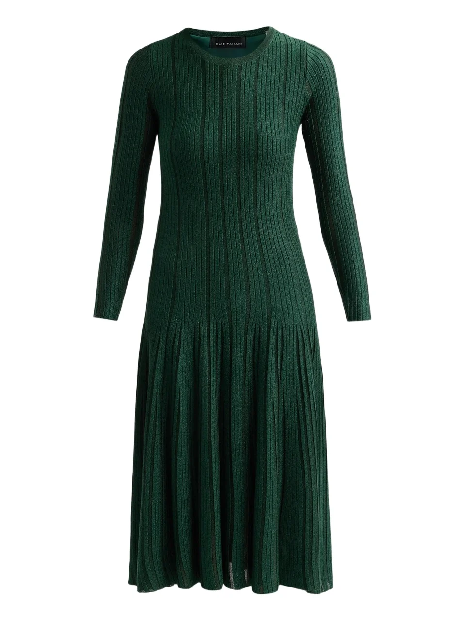 Elie Tahari Women's Leah Metallic Rib-Knit Crewneck Midi Dress