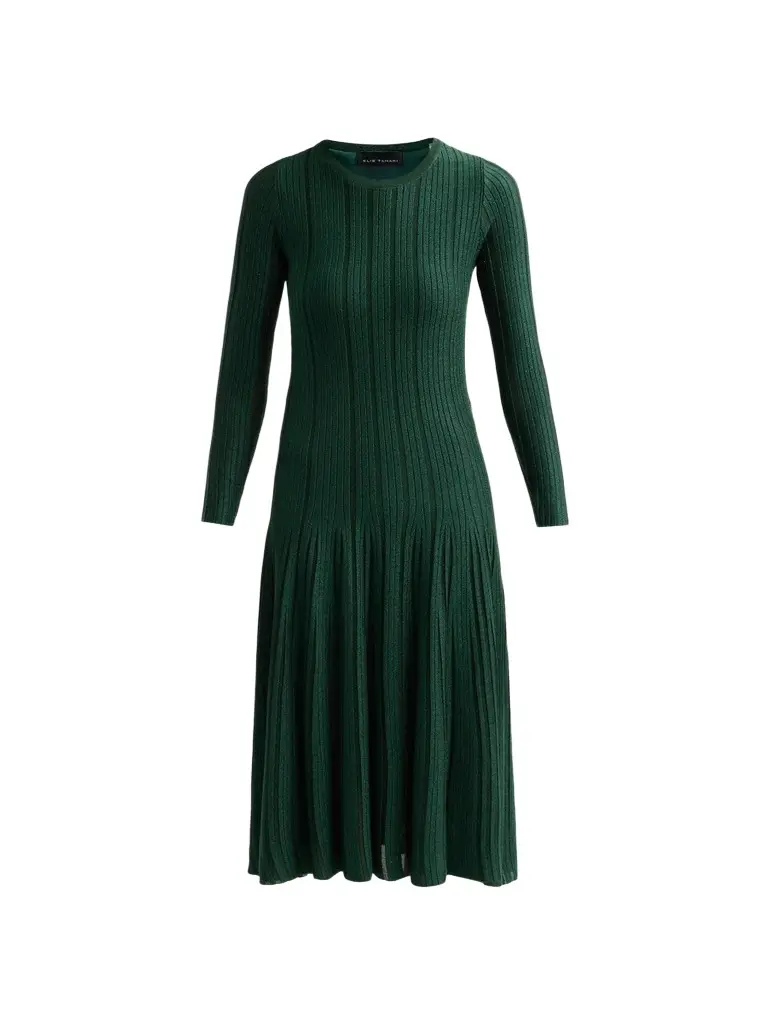 Elie Tahari Women's Leah Metallic Rib-Knit Crewneck Midi Dress