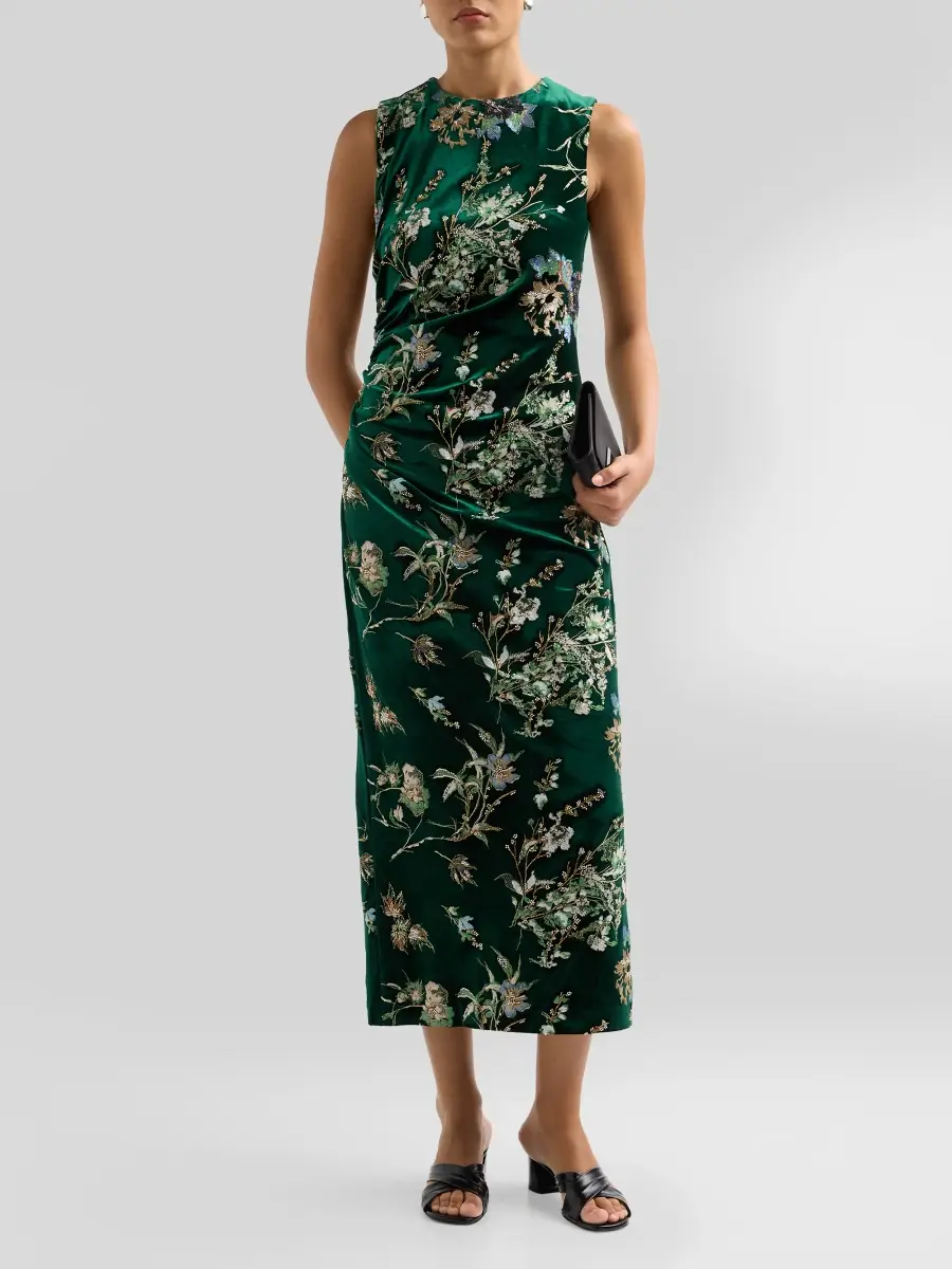 Elie Tahari Women's Fiora Embroidered Velvet Crewneck Midi Dress | Thumbnail 2 Elie Tahari Women's Fiora Embroidered Velvet Crewneck Midi Dress | Thumbnail 2