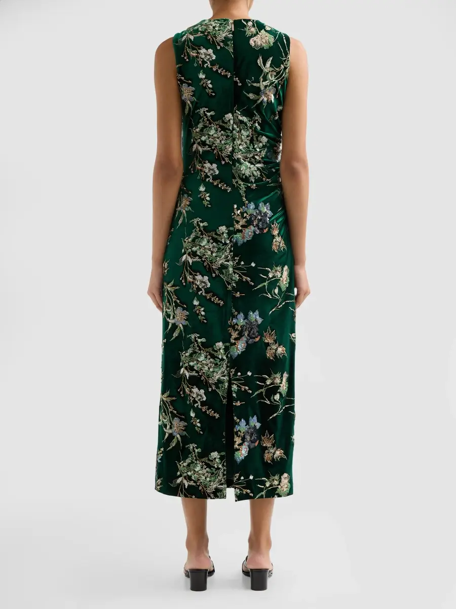 Elie Tahari Women's Fiora Embroidered Velvet Crewneck Midi Dress | Thumbnail 3 Elie Tahari Women's Fiora Embroidered Velvet Crewneck Midi Dress | Thumbnail 3