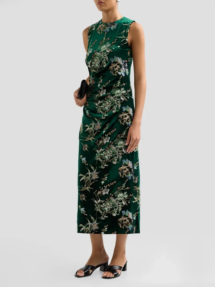 Elie Tahari Women's Fiora Embroidered Velvet Crewneck Midi Dress | Thumbnail 4 Elie Tahari Women's Fiora Embroidered Velvet Crewneck Midi Dress | Thumbnail 4