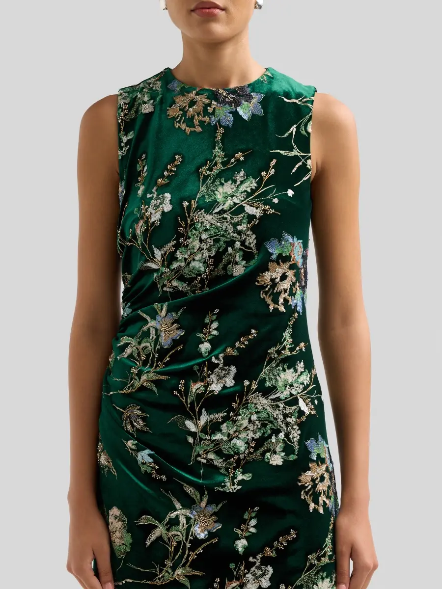 Elie Tahari Women's Fiora Embroidered Velvet Crewneck Midi Dress | Thumbnail 5 Elie Tahari Women's Fiora Embroidered Velvet Crewneck Midi Dress | Thumbnail 5