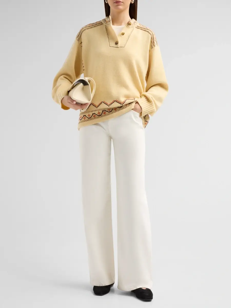 Guest In Residence Women's Fisherman Embroidered Cashmere-Wool Henley Sweater | Thumbnail 2 Guest In Residence Women's Fisherman Embroidered Cashmere-Wool Henley Sweater | Thumbnail 2