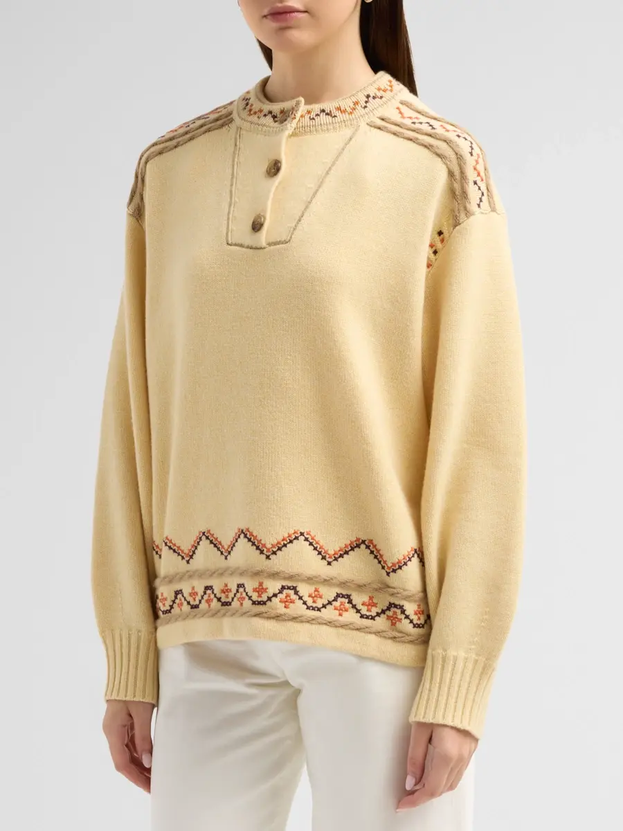 Guest In Residence Women's Fisherman Embroidered Cashmere-Wool Henley Sweater | Thumbnail 4 Guest In Residence Women's Fisherman Embroidered Cashmere-Wool Henley Sweater | Thumbnail 4