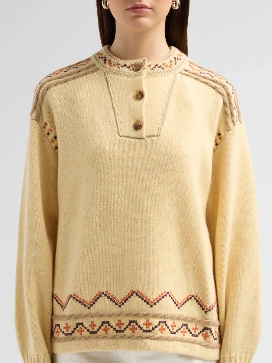 Guest In Residence Women's Fisherman Embroidered Cashmere-Wool Henley Sweater | Thumbnail 5 Guest In Residence Women's Fisherman Embroidered Cashmere-Wool Henley Sweater | Thumbnail 5
