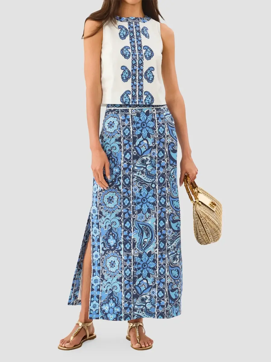 Lilly Pulitzer Women's Sanders Paisley Stretch-Cotton Maxi Skirt | Thumbnail 2