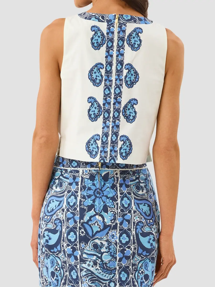 Lilly Pulitzer Women's Annaleese Paisley Stretch Cotton Poplin Sleeveless Crop Top | Thumbnail 3